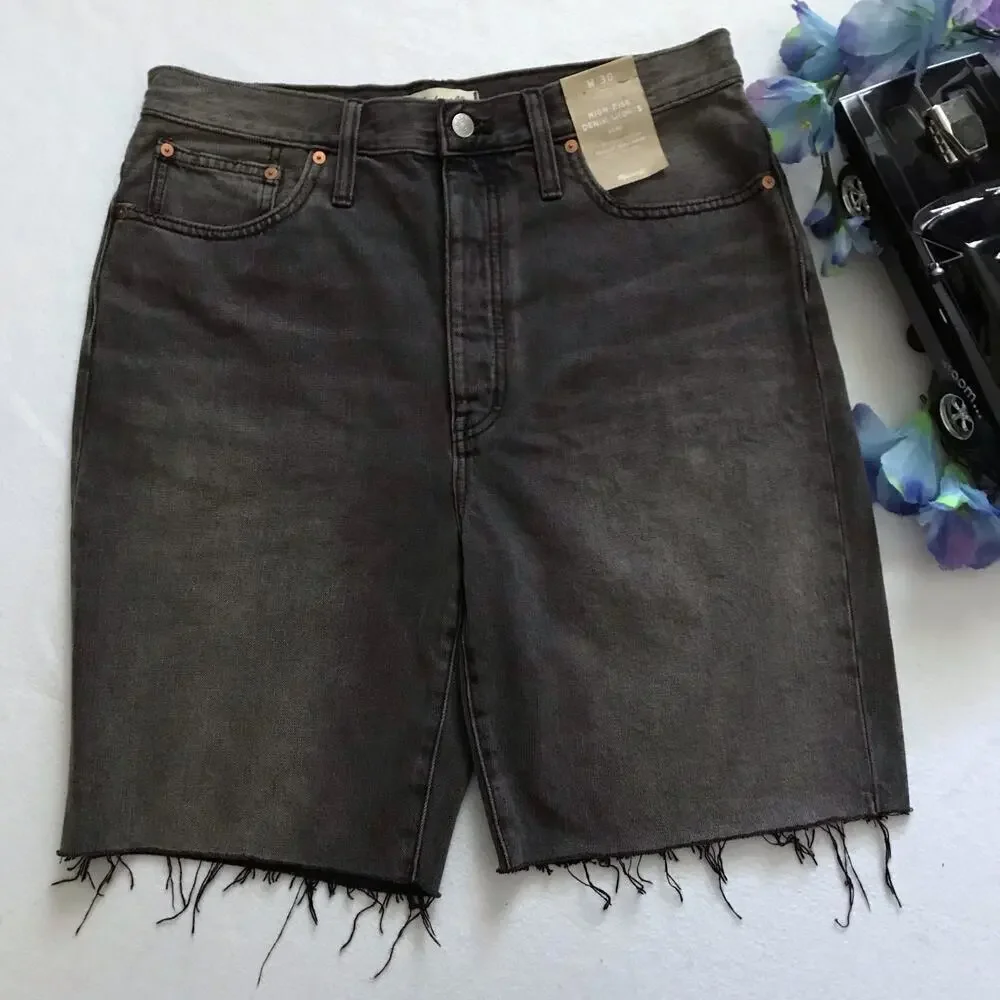 Madewell NWT High Rise Long Denim Shorts Women 30